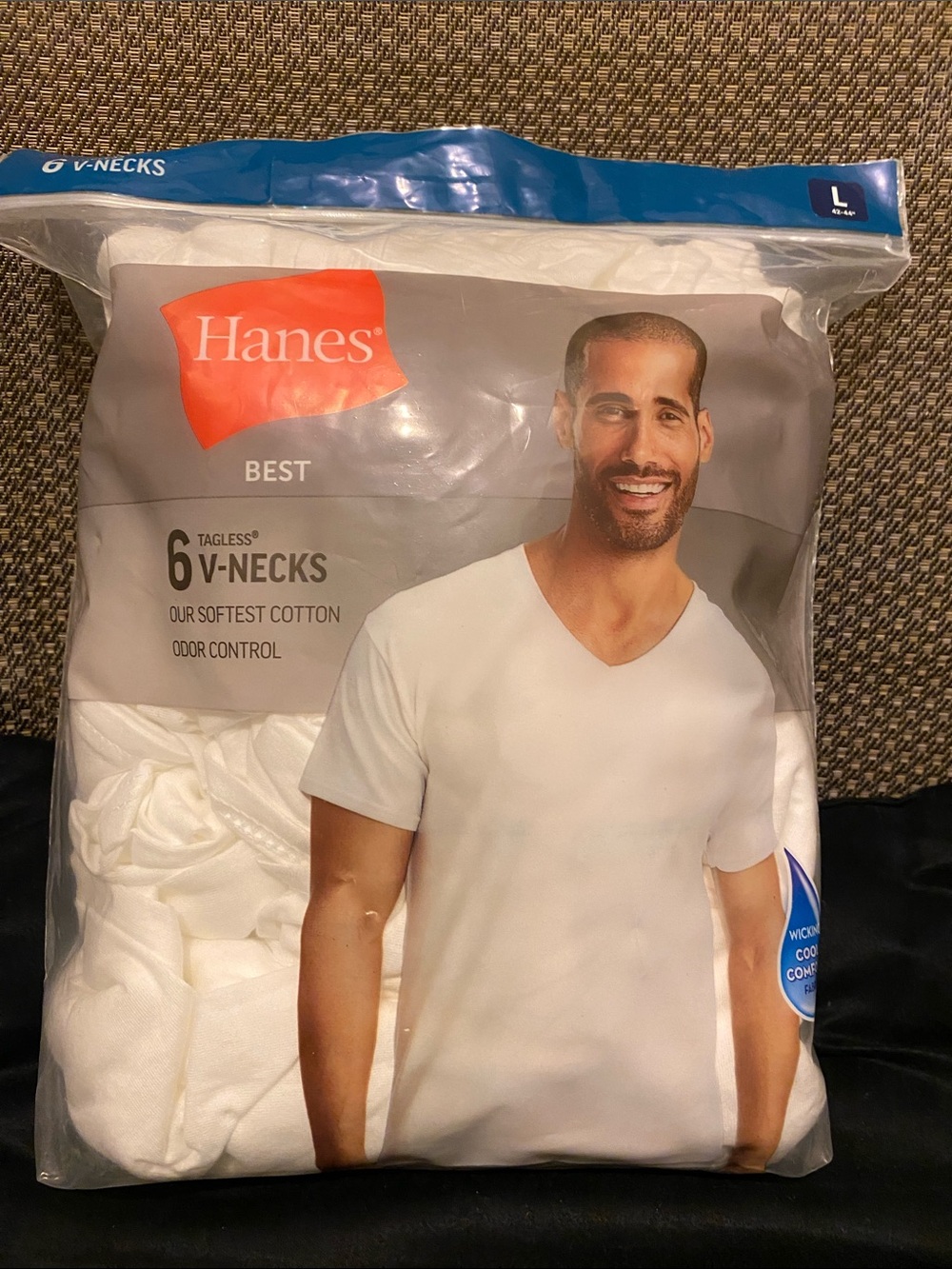 Hanes Men's White V-Neck Undershirts - 6 Pack (Tagless) (C1). Large